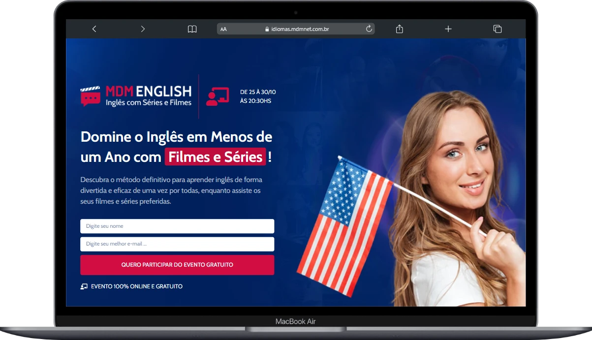 Landing page MDM English desenvolvida pela MDMnet
