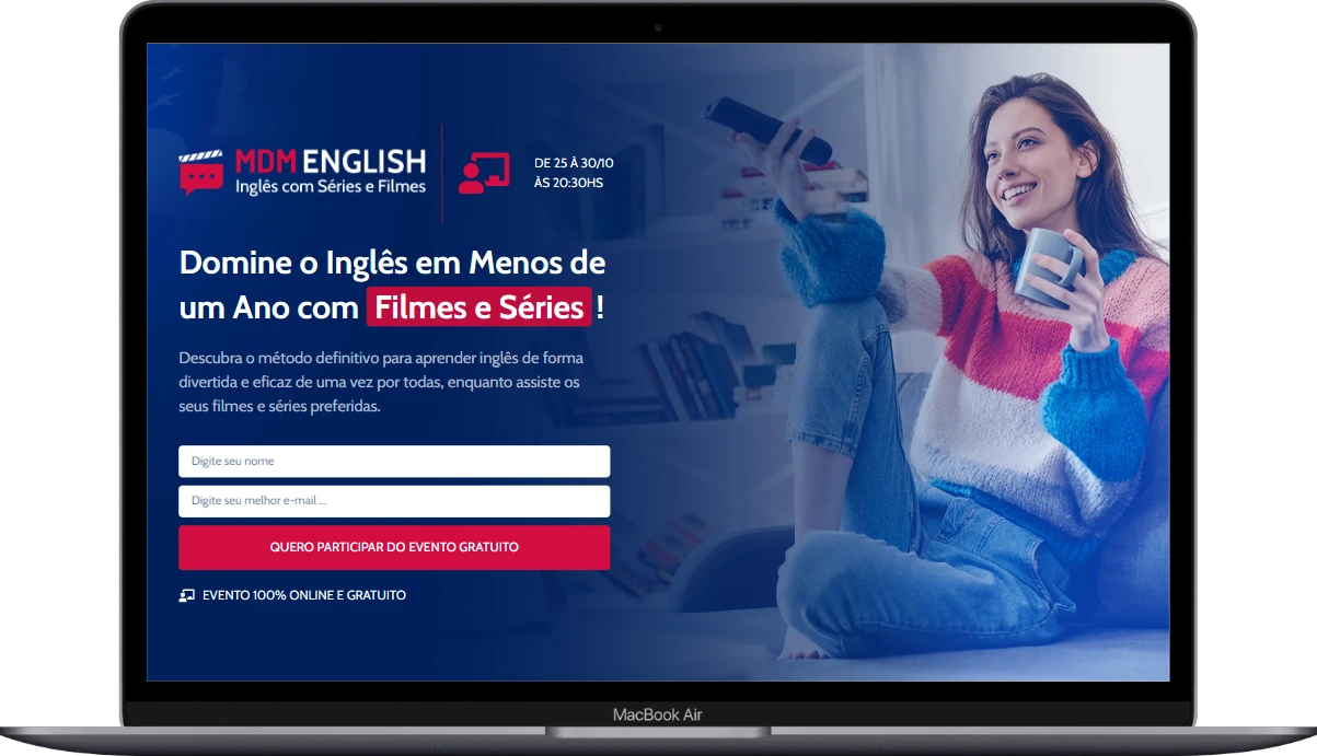Landing page de evento MDM English desenvolvida pela MDMnet
