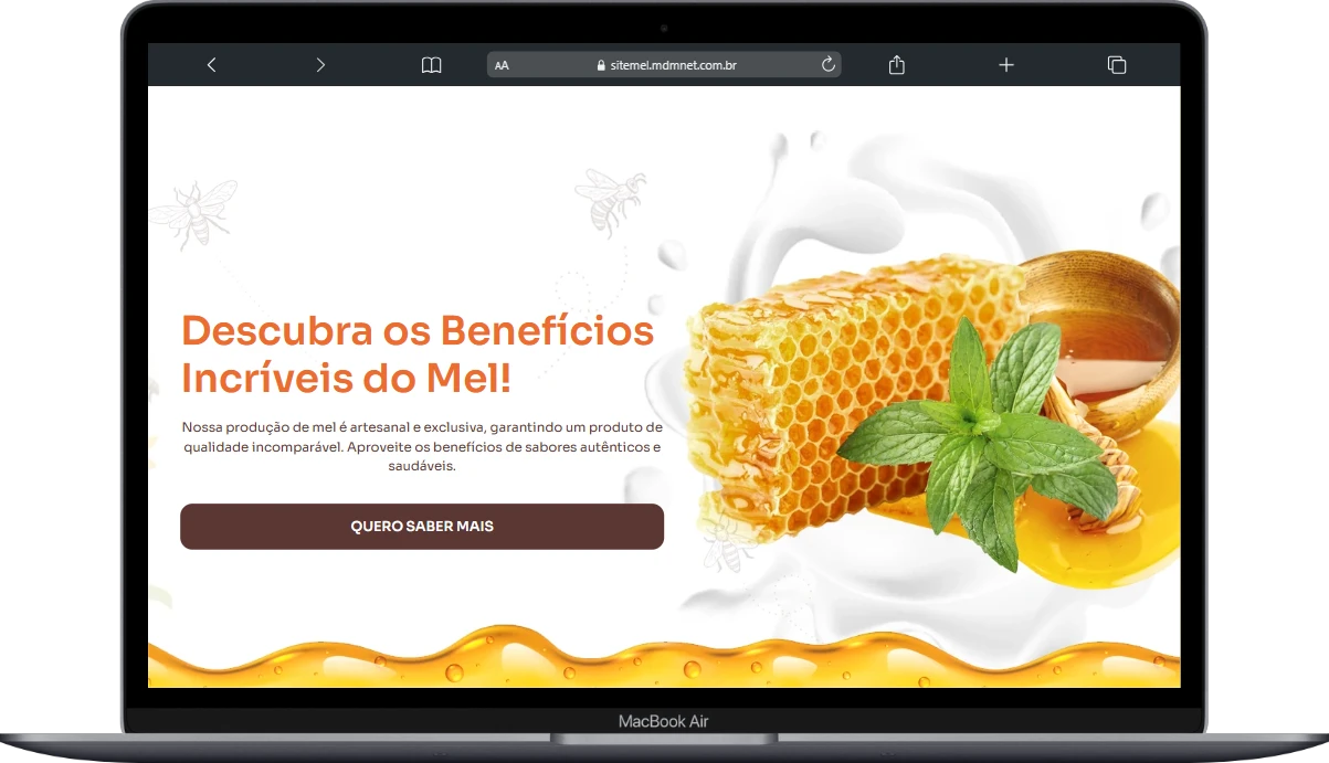 Landing page de mel artesanal desenvolvida pela MDMnet